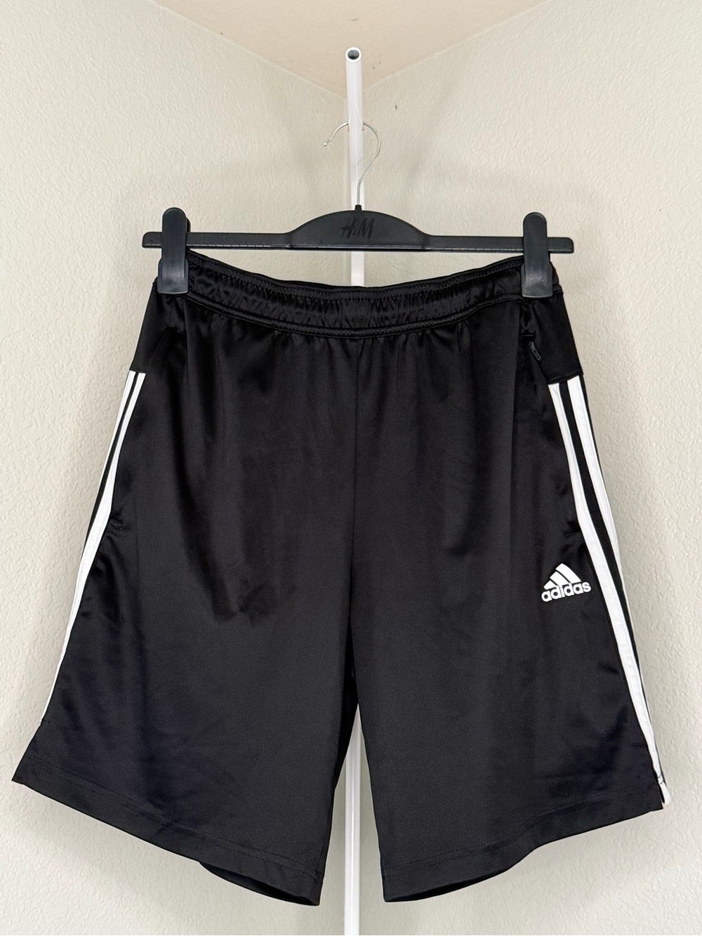 adidas Black Athletic Shorts with White 3-Stripe Detailing